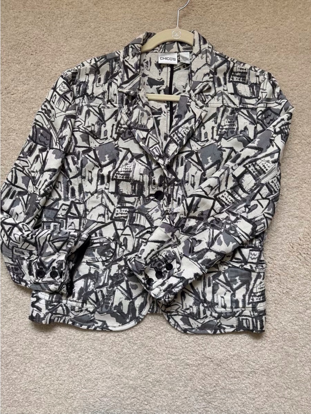 Chico's Black and Gray Abstract Print Blazer